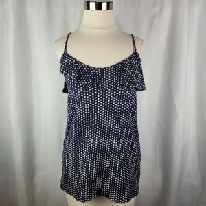 J. Crew Womens Y2K Navy Blue Spotted Abstract Ruffle Cami Tank Top Size Small
